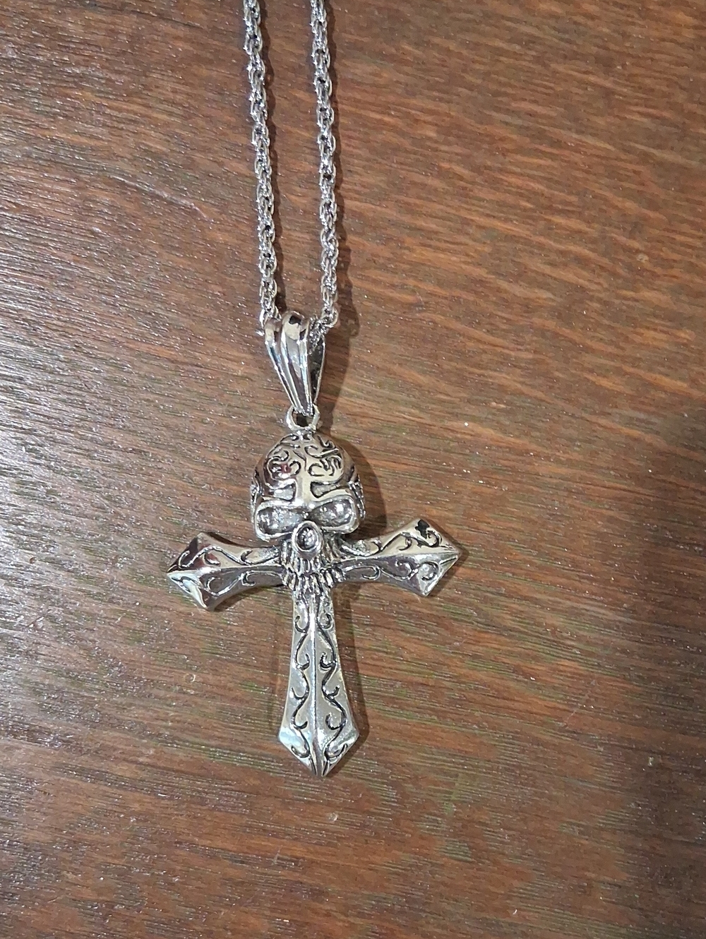 Silver  Cross Pendant Necklace  Small Knot In Chain